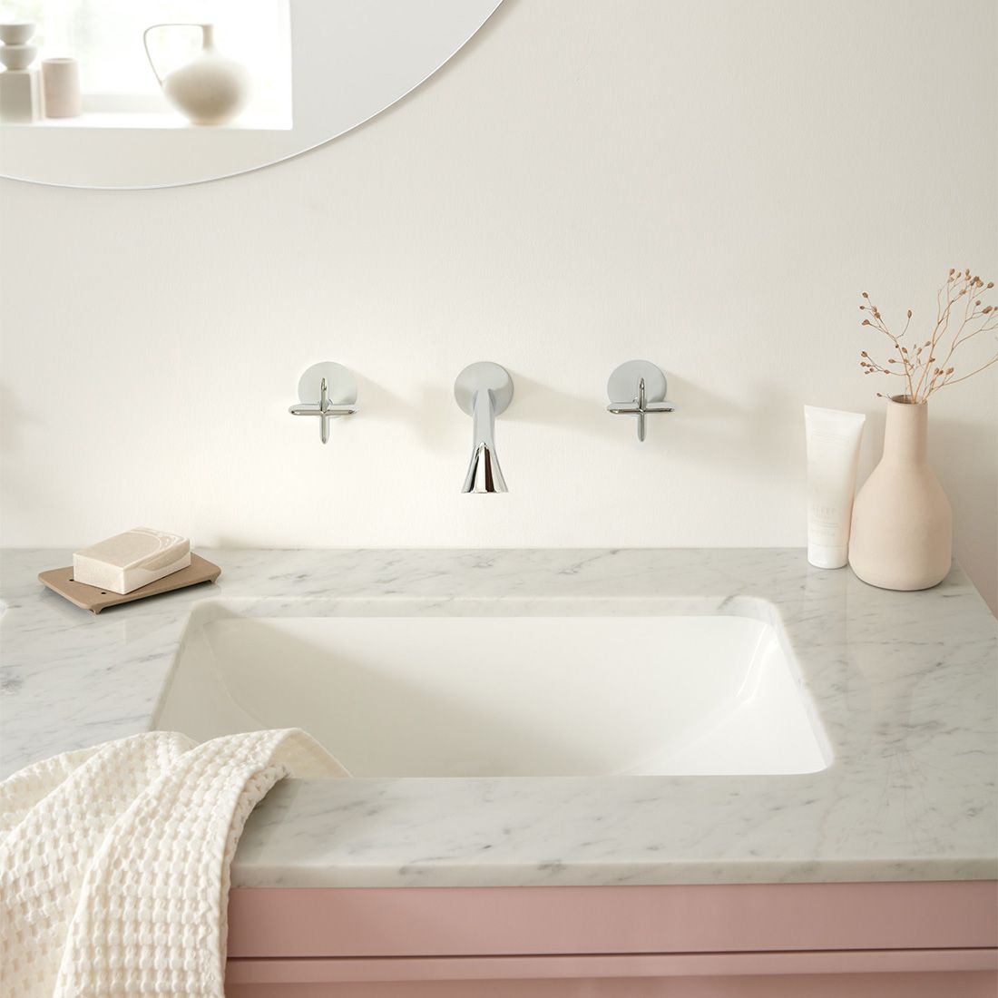 VADO ARRONDI Wall Mounted Basin Mixer Tap + Cross Handles - Chrome Finish