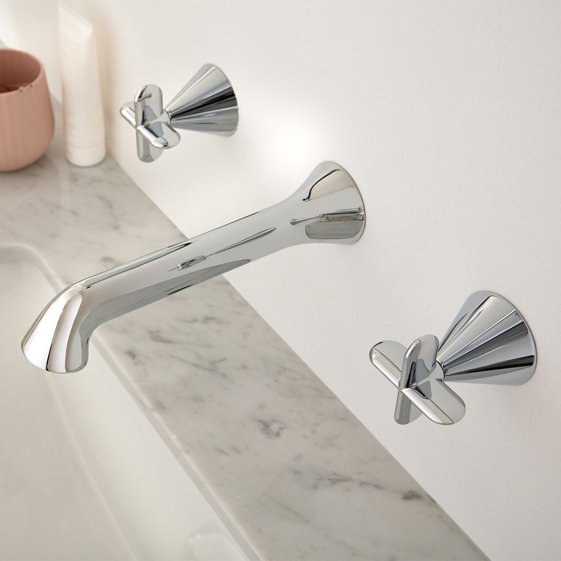 VADO ARRONDI Wall Mounted Basin Mixer Tap + Cross Handles - Chrome Finish