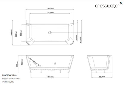 Crosswater ARTIST Petite Back to Wall Bath Freestanding Back To Wall Bath Gloss White