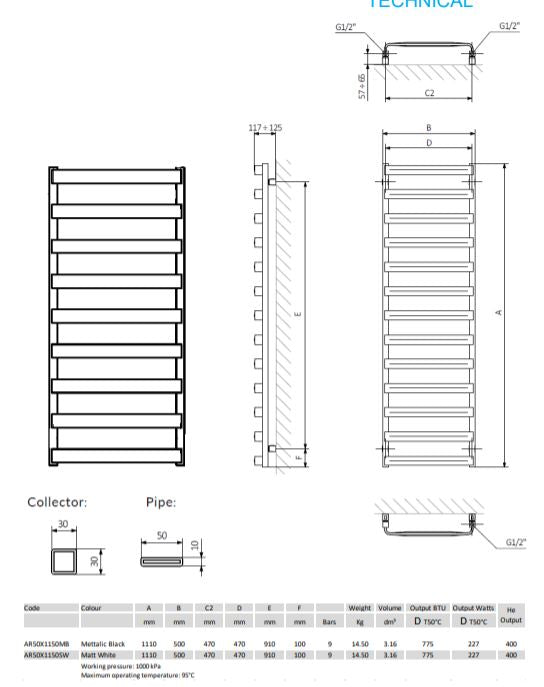 Crosswater Air 500 x 1150mm Towel Warmer Soft White