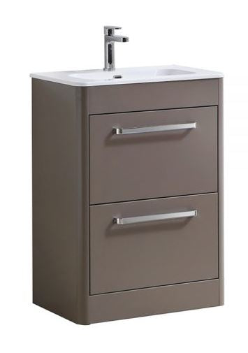 Essentials Suburb 600mm x 395mm Double Drawer Floor Mounted Cabinet Matt Ash