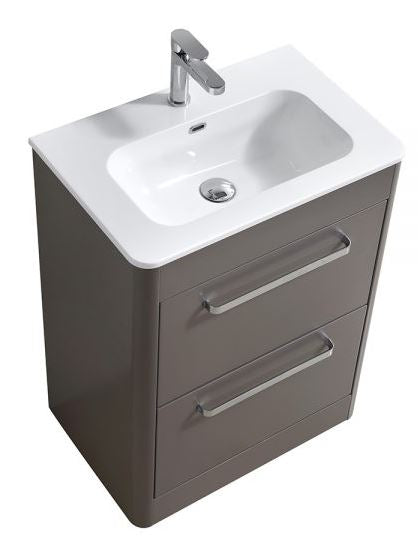 Essentials Suburb 600mm x 395mm Double Drawer Floor Mounted Cabinet Matt Ash