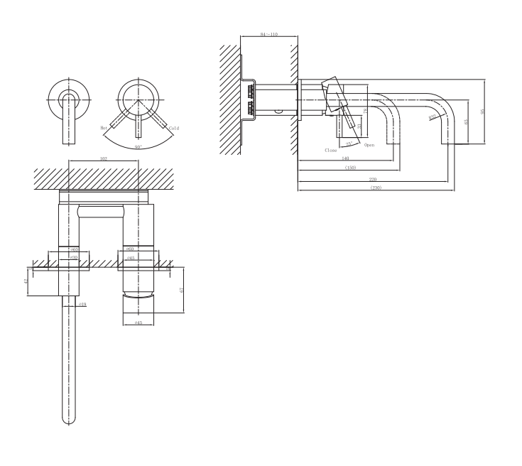 Crosswater MPRO Wall Mounted Basin Mixer Brushed Brass