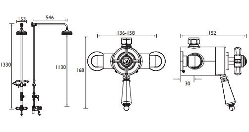 Dawlish Exposed Thermostatic Shower Valve w/ Fixed Riser Kit