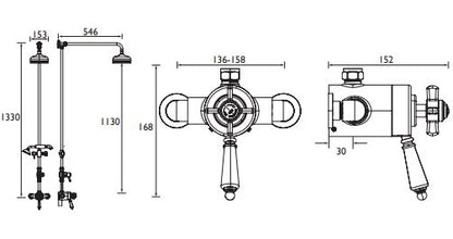 Dawlish Exposed Thermostatic Shower Valve w/ Fixed Riser Kit