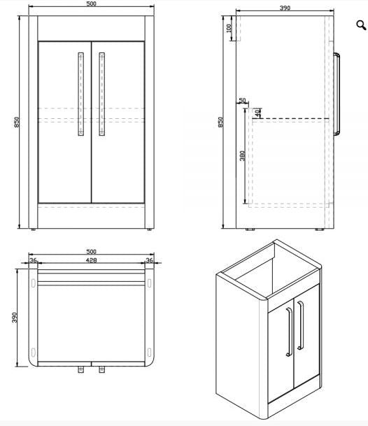 Essentials Suburb 500mm x 395mm Double Door Floor Mounted Cabinet Matt Ash