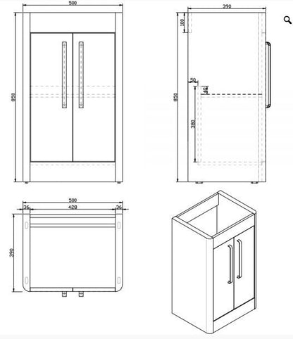 Essentials Suburb 500mm x 395mm Double Door Floor Mounted Cabinet Matt Ash