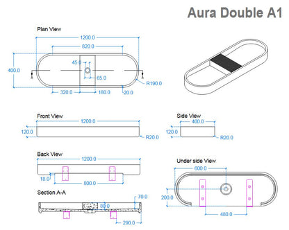 Kast Aura Double Basin 1200mm x 400mm (choose colour)