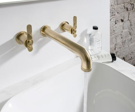 Crosswater UNION 3-Hole Wall Basin Mixer - Levers, Brushed Brass
