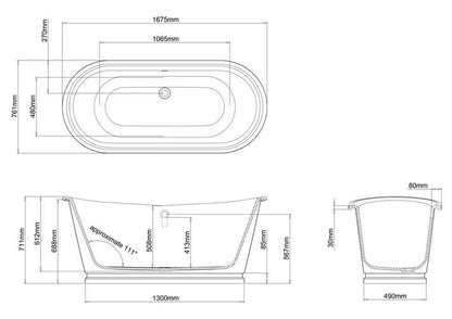 Balthazar 1675 x 761mm Clear Stone Freestanding Bath