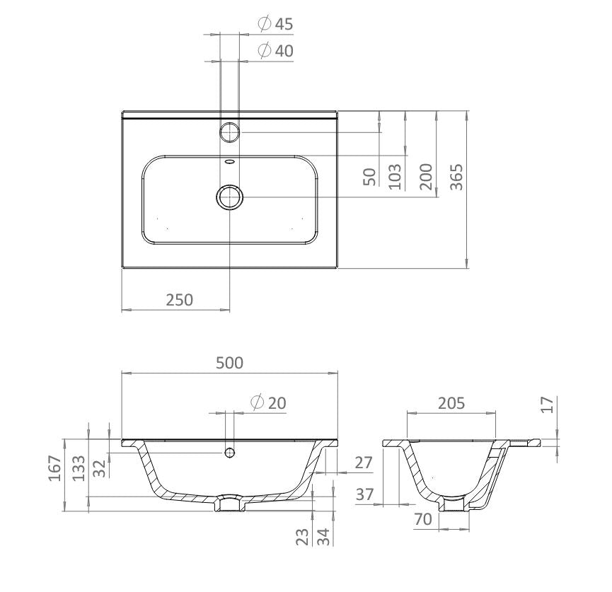Crosswater Flute 470mm White 1 Tap Hole Basin