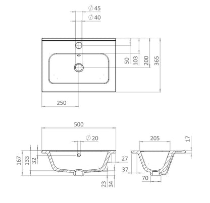 Crosswater Flute 470mm White 1 Tap Hole Basin