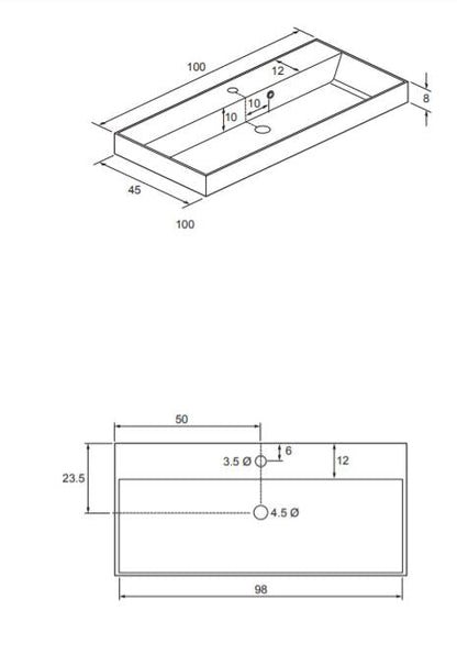 Crosswater Glide 1010x470mm Top Washbasin 1 Tap Hole