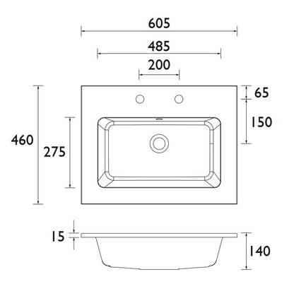 Lynton 600mm Sit on Basin 3TH