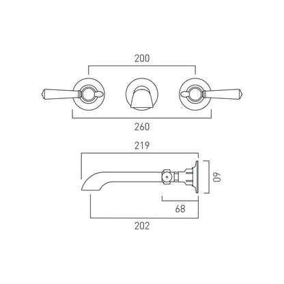 VADO Axbridge Wall Mounted Basin Mixer Tap With lever handles