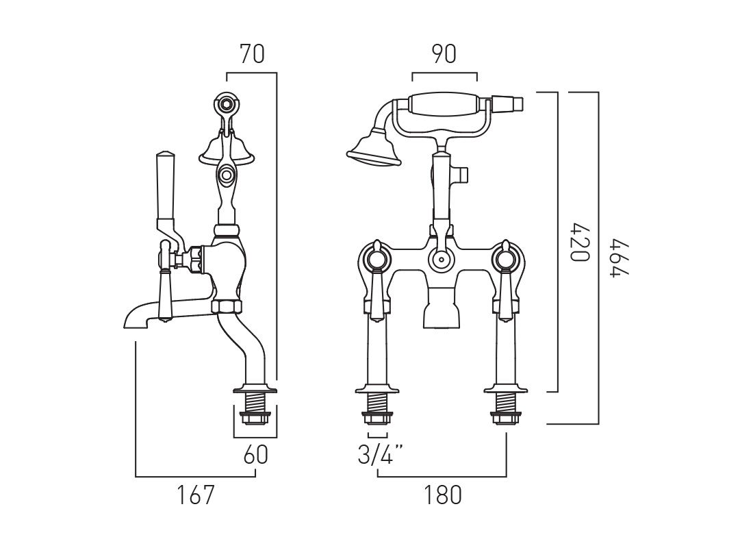 VADO Axbridge Bath Mixer Tap With lever handles