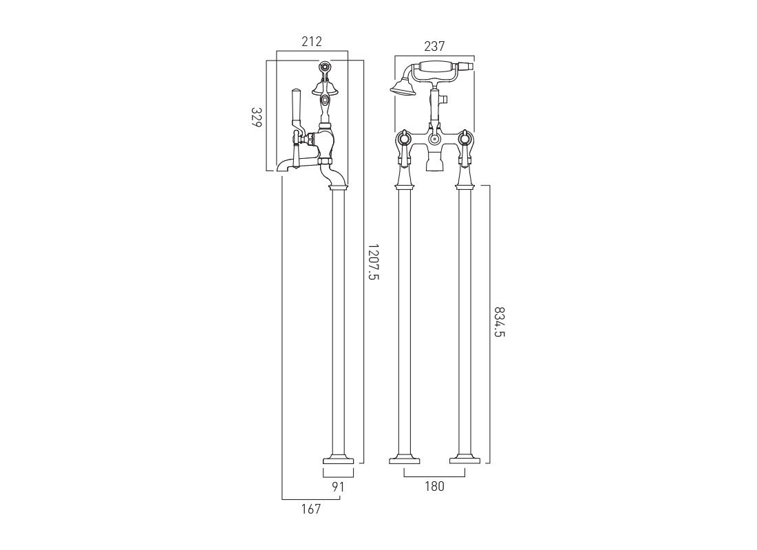 VADO Axbridge Freestanding bath mixer tap with shower kit