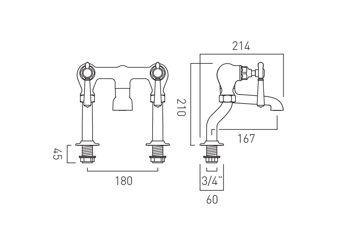 VADO Axbridge Bath Filler Tap with lever handles