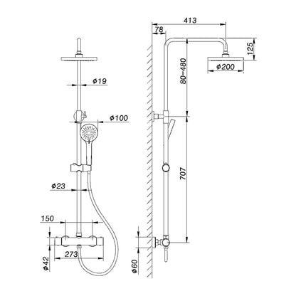 BDC Exposed Shower Valve - Fixed Head, Hose, Handset, Chrome