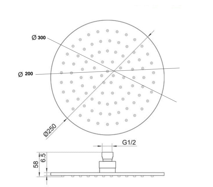 Round Shower Head 250mm Matt Black