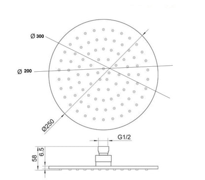 Round Shower Head 250mm Matt Black