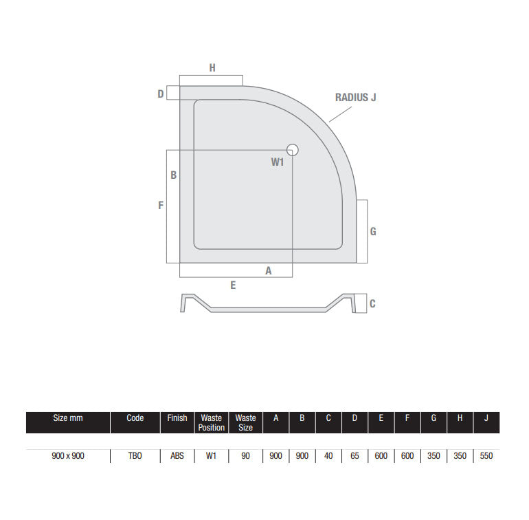 900 x 900mm Quadrant Stone Resin Shower Tray White