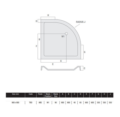 900 x 900mm Quadrant Stone Resin Shower Tray White