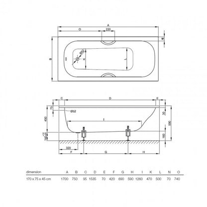 Bette Classic 1700 X 750mm Super Deep White Steel Bath
