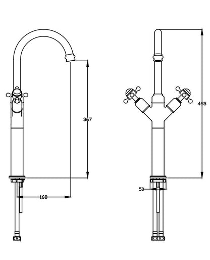 Crosswater Belgravia Crosshead Tall Monobloc Basin Mixer - Chrome