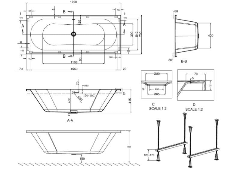 VERGE Double Ended Bath 1700 x 700mm