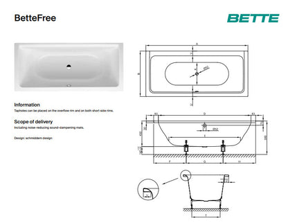 Bette Free 1700x750mm Double Ended Bath, No Tap Hole