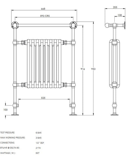 Lefroy Brooks Classic Black Towel Warmer With Stainless Steel Radiator BK3202CP Chrome