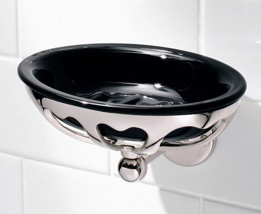 Lefroy Brooks Classic Black China Soap Dish And Holder - Chrome