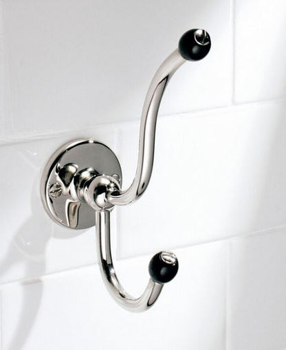 Lefroy Brooks Classic Double Robe Hook With Black Acorns - A/Gold