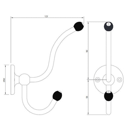 Lefroy Brooks Classic Double Robe Hook With Black Acorns - Chrome