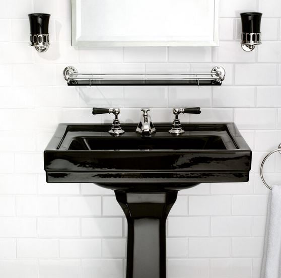 Lefroy Brooks Edwardian Black Glass Shelf with Rail - Silver Nickel