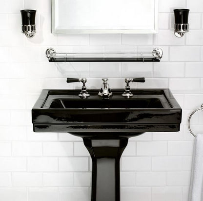 Lefroy Brooks Edwardian Black Glass Shelf with Rail - Silver Nickel