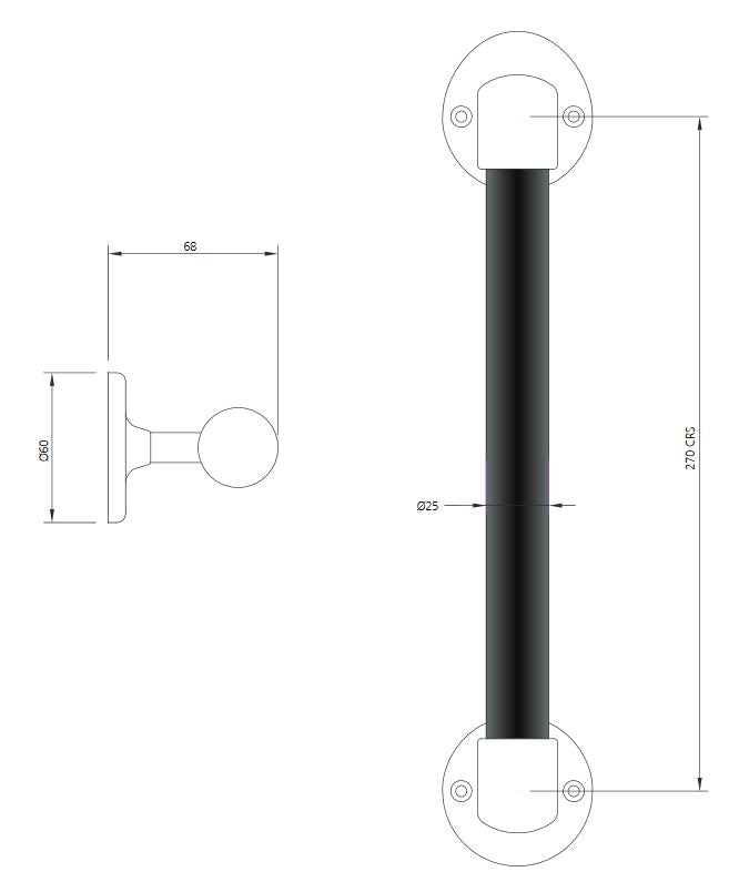 Lefroy Brooks Classic Grab Bar With Black Bar - Chrome