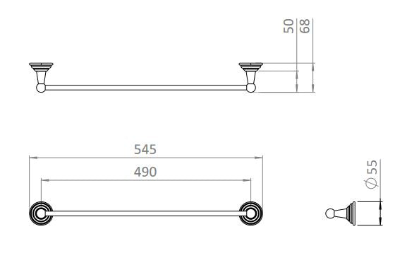 Belgravia 600mm Wall Mounted Single Towel Rail - Chrome