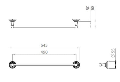 Belgravia 600mm Wall Mounted Single Towel Rail - Chrome