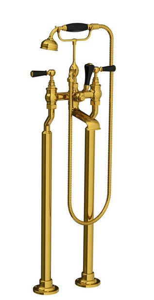 Classic Black Lever Bath Shower Mixer With Stand Pipes - Antique Gold