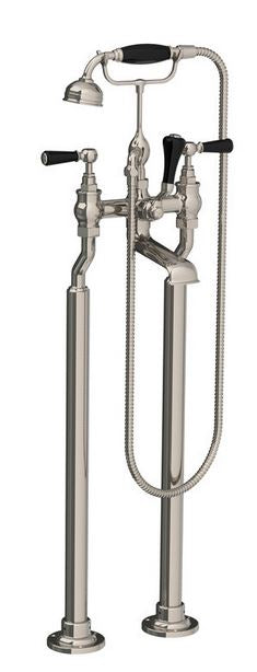 Classic Black Lever Bath Shower Mixer With Stand Pipes - Silver Nickel