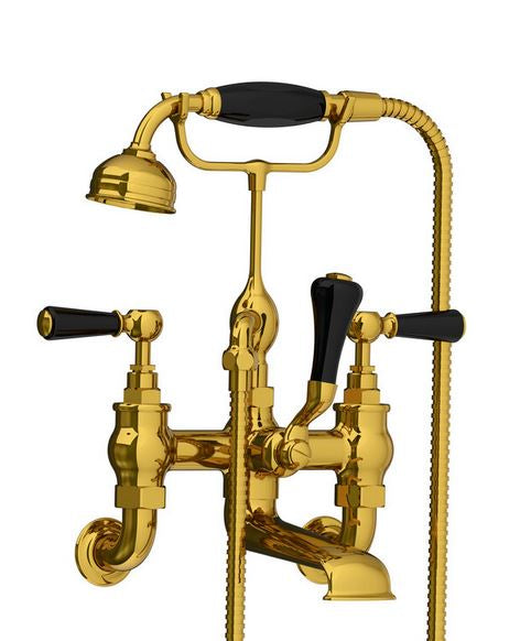 Classic Black Lever Wall Mounted Bath Shower Mixer - Chrome