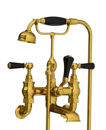 Classic Black Lever Wall Mounted Bath Shower Mixer - Chrome