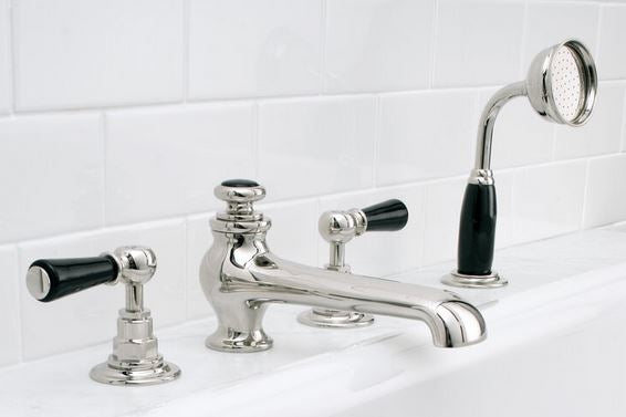 Lefroy Brooks Classic Black Lever 4 hole Deck Mounted Bath Set (choose finish)