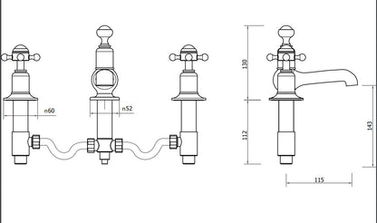 Crosswater Belgravia Crosshead 3 Tap Hole Basin Mixer