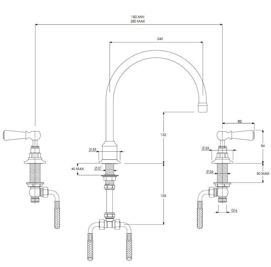 Lefroy Brooks Black Lever 3-Hole Kitchen Mixer & Waste
