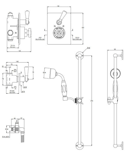 Godolphin Black Lever Concealed Shower Valve & Kit - Antique Gold
