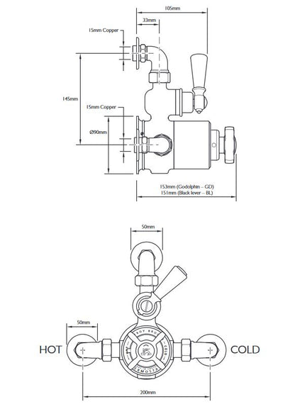 Lefroy Brooks Black Lever Exposed Thermostatic Shower Valve - BL8725AG Antique Gold