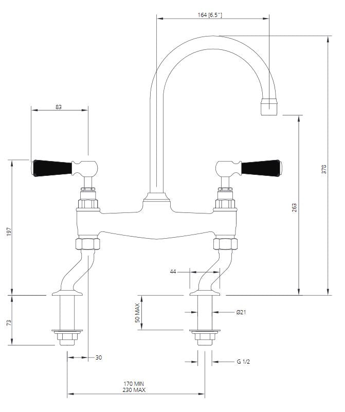 Lefroy Brooks Classic White Lever Bridge Basin Mixer 160mm Spout (choose finish)